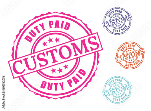 Customs Duty Paid Seal Bundle, Grunge Style Customs Clearance Vector Icons  