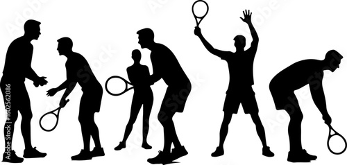  Young Tennis Players Silhouette Line-up