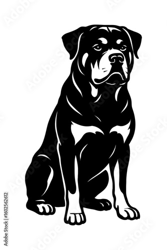 Strong Rottweiler Dog Sitting Front View Vector Art - Loyal Canine