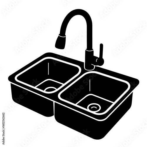 Modern Double Kitchen Sink with Gooseneck Faucet Silhouette - Houseware