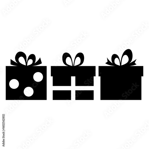 Tiempo de Navidad. Icono con silueta de 3 cajas de regalo con lazo de cinta