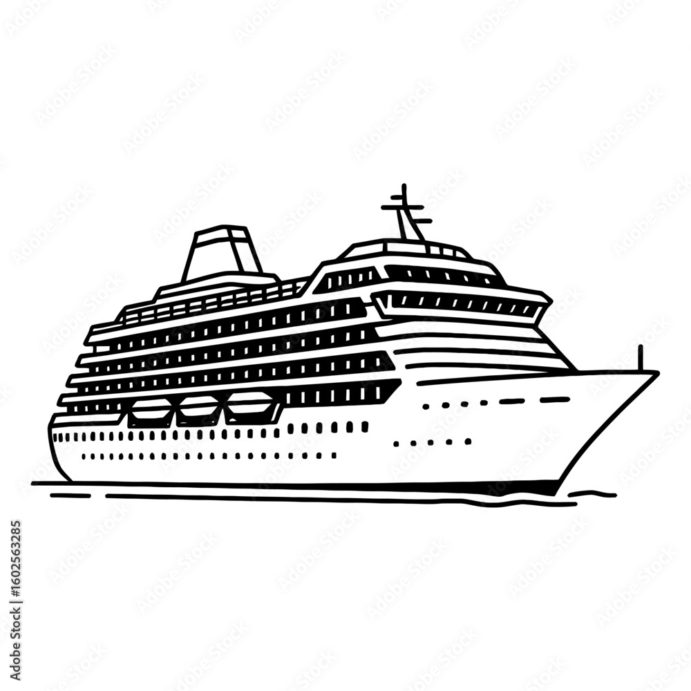 Fototapeta premium Luxury Cruise Ship Ocean Liner Outline Vector - Vacation Travel Icon