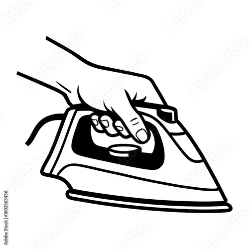 Hand Holding Steam Iron Outline Vector - Daily Laundry Chore