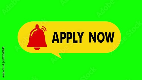 apply now motion graphic, notification bell animation, recruitment banner, job application, green screen