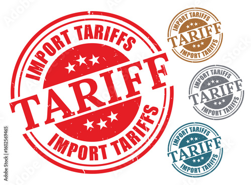 Import Tariffs Stamp Vector Set, Grunge Style Customs Duty Label Pack  