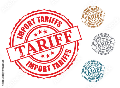 Import Tariffs Seal Bundle, Grunge Style Border Tax Vector Icons  