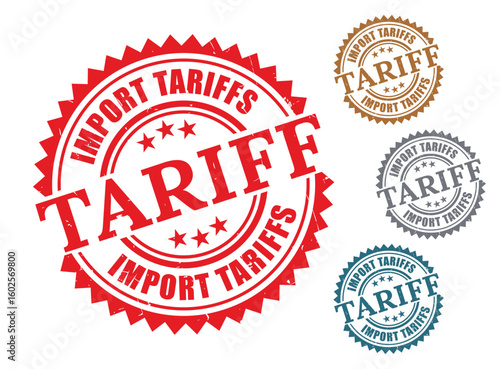 Import Tariffs Product Stamp Set, Grunge Style Import Regulation Label Vectors  
