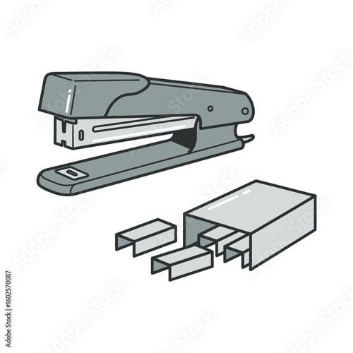 Gray stapler with staples isolated on white background