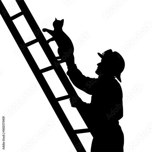 Firefighter Rescues Cat from Height. Animal Rescue and Emergency Help