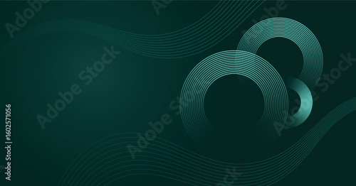 Dark Green Abstract Background with Flowing Circular Line Art Patterns - Modern Digital Design