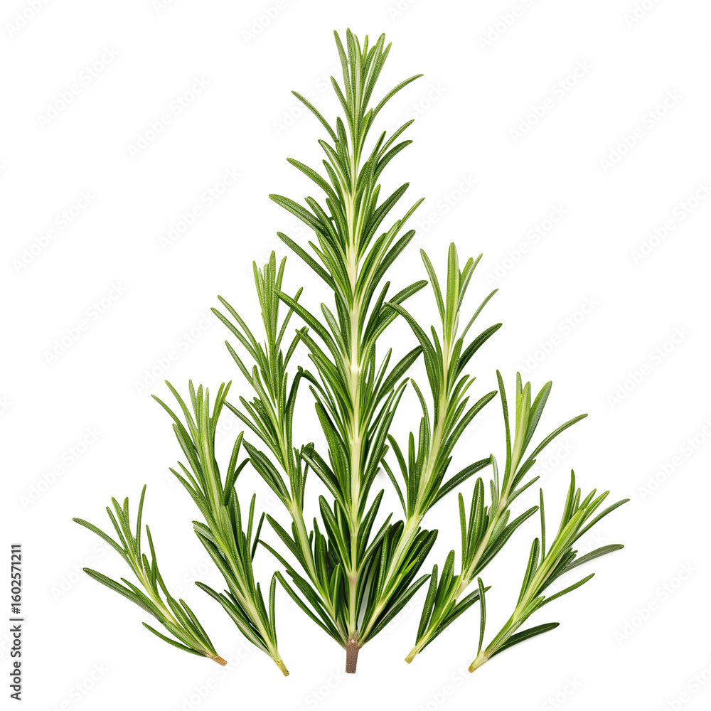 Obraz premium Creative arrangement of rosemary sprig stacked in a pyramid shape, isolated on transparent background