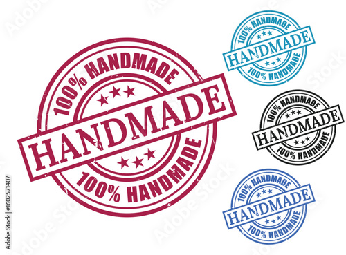 100% Handmade Grunge Rubber Stamp Collection, Craft Product Seal Vector Set  