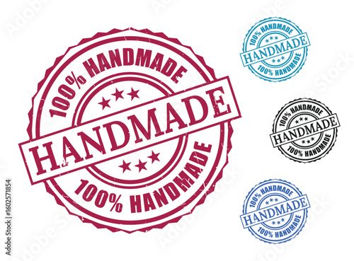 100% Handmade Seal Bundle, Grunge Style Handcrafted Product Vector Icons  