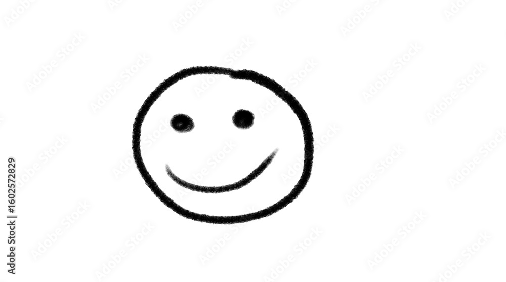 Fototapeta premium Cute hand drawn smiley face icon with happy expression on white background for fun design, stickers, or children’s art