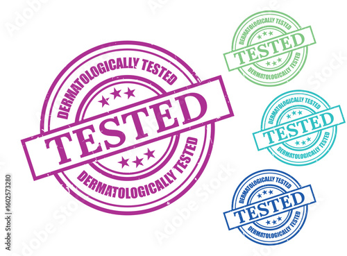 Dermatologically Tested Grunge Rubber Stamp Collection, Skin Safe Product Seal Vector Set  