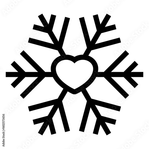 Logo símbolo frío. Icono copo de nieve con líneas con corazón