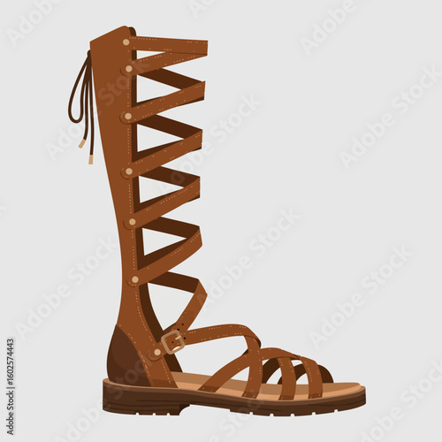 Gladiator Sandal with Straps Reaching to the Knee in Brown Tones