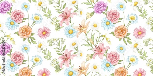 Flower Summer Illustration Seamless Clean Pattern for Presentation Backgrounds