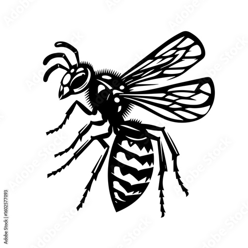 A black and yellow striped wasp illustration isolated on white background