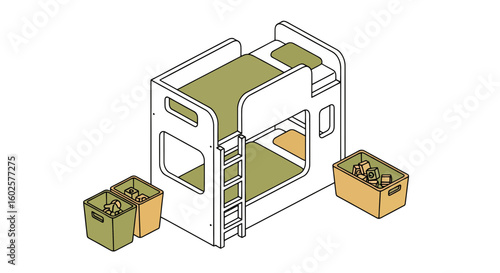 Bunk bed with storage boxes, kids room, playful space