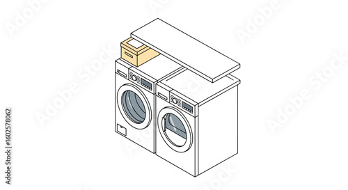 Laundry room appliances with storage shelf above