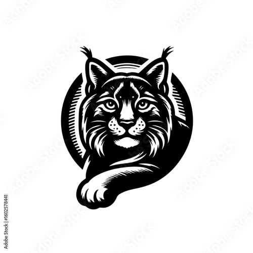 A fierce lynx with tufted ears and piercing eyes depicted in a bold graphic style