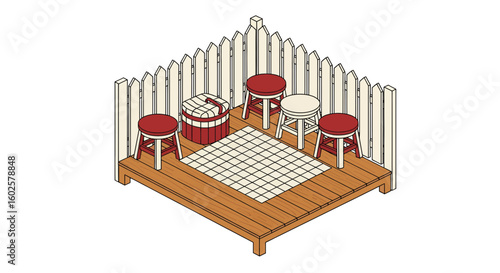 Patio seating area with fence and rug