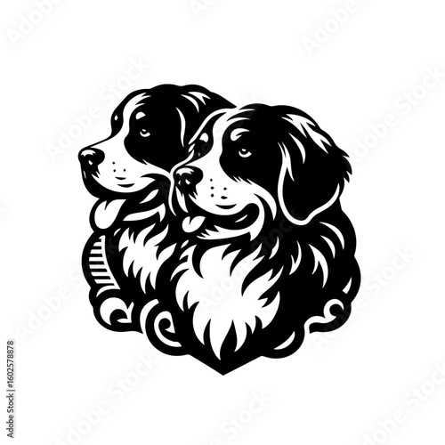Two bernese mountain dogs side by side