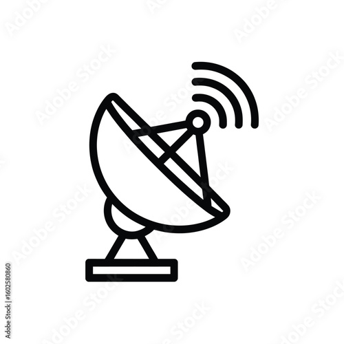 Satellite Dish Icon with Signal Waves in Black and White