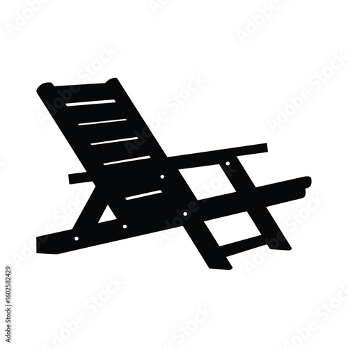 Black Silhouette of a Wooden Deck Chair on White Background