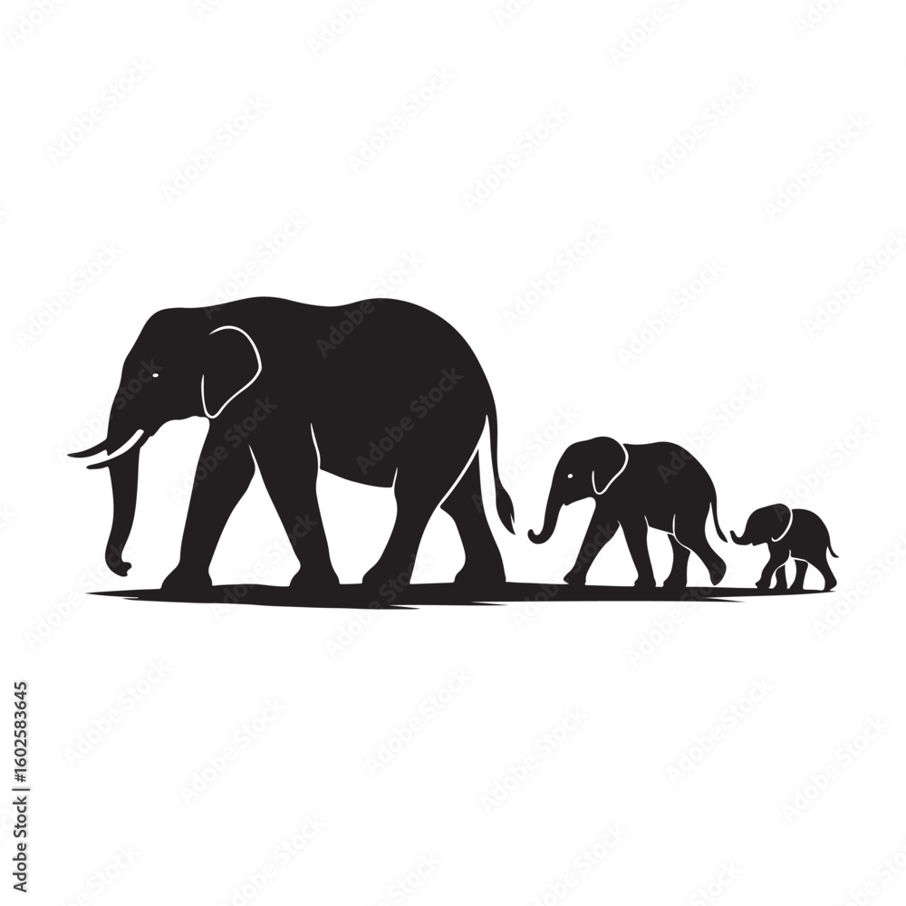 Obraz premium Black elephants walking together baby elephant family