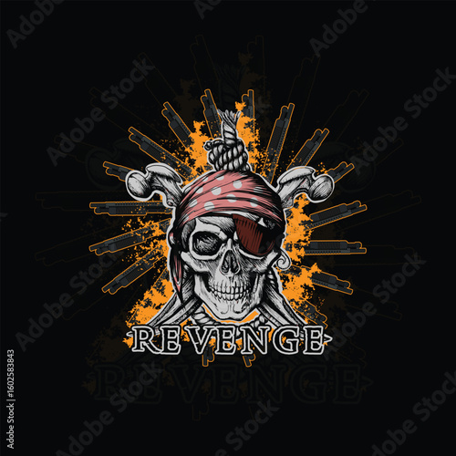 Pirate Skull with Eyepatch and Swords – Revenge Themed Vector Art