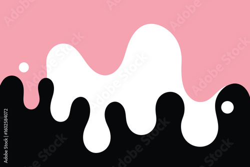 Vector art of pink and black abstract background with white fluid shapes and dots
