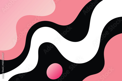 Vector art of a dynamic abstract pattern of flowing pink black and white waves with a soft gradient