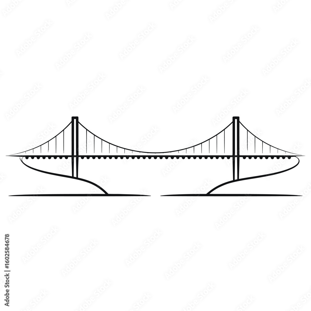 Fototapeta premium Minimalist Black and White Suspension Bridge Illustration on White Background