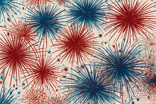 Red Blue Bursting Fireworks Display celebration white