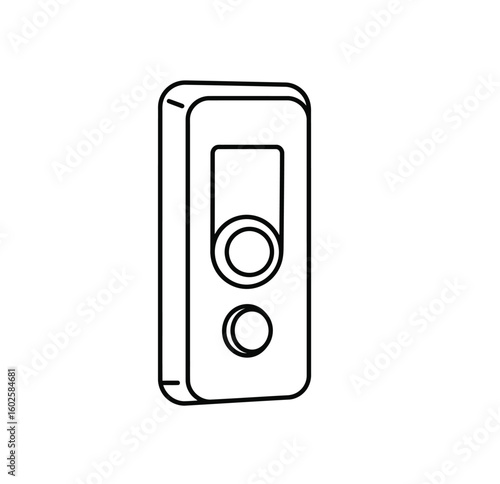 Door bell drawing. It is a black and white outline image of a door bell, a device or button used to alert occupants of a visitor. Vector sketch line art draw.