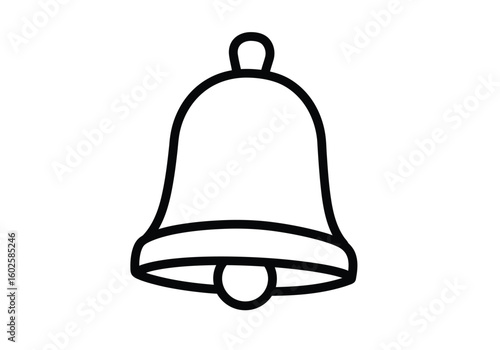 Bell cartoon drawing. It is a black and white outline image of a cartoon bell, a simple icon or symbol often associated with sound or notifications. Vector sketch line art draw.