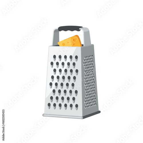 Grating Cheese with a Metal Grater on White Background