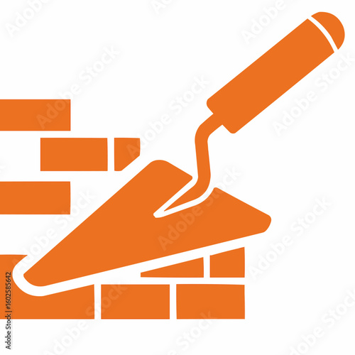 illustration of a trowel and a brick wall