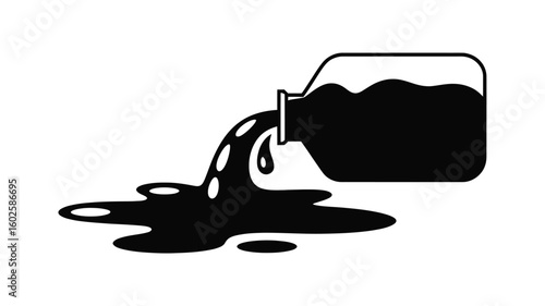Black liquid pouring from bottle spill concept vector illustration