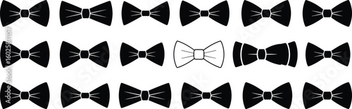 Bow tie silhouette collection, formal accessory vector icon set, black neckwear design bundle, cad drawing flat vector illustration