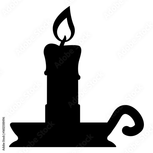 Tiempo de Navidad. Icono con silueta de candelabro vintage con vela encendida