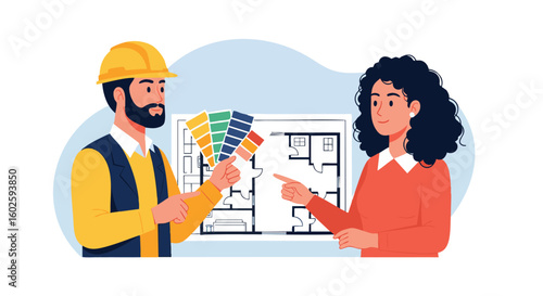 Architect and Client Discussing Home Design and Color Palette