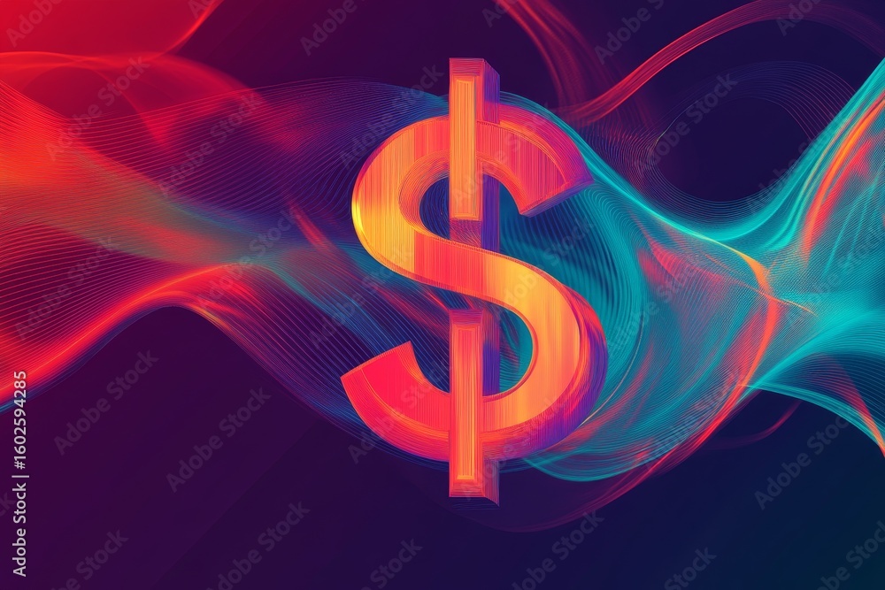 Obraz premium Abstract design featuring a dollar sign with vibrant colors and flowing lines.