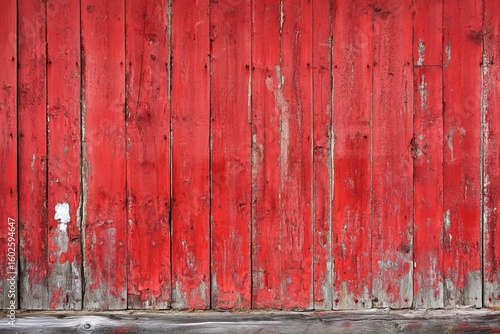 Weathered red wooden wall with rustic texture and peeling paint
