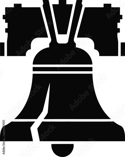 Solid black simple icon displaying the famous liberty bell with a crack isolated