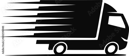 Black silhouette reveals a truck speeding with motion trails on a transparent background