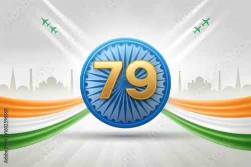 Seventy ninth indian independence day celebration with air show and national flag