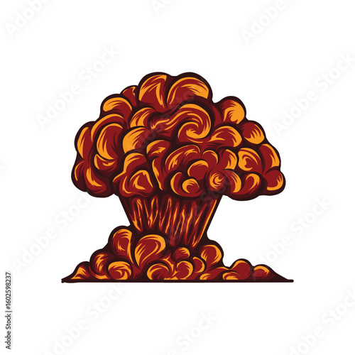 mushroom shaped explosion cloud in bright red tones